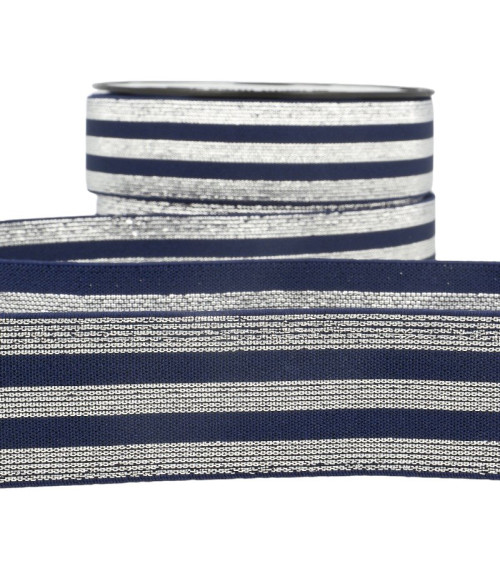 Film 20m Elastic strips metallic Navy/silver 40mm