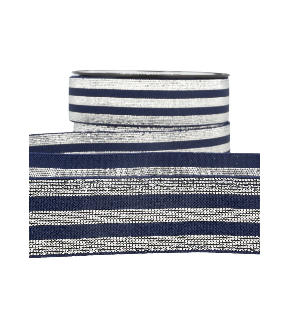 Film 20m Elastic strips metallic Navy/silver 40mm