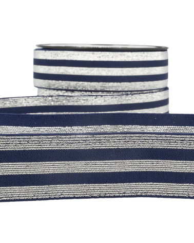 Film 20m Elastic strips metallic Navy/silver 40mm