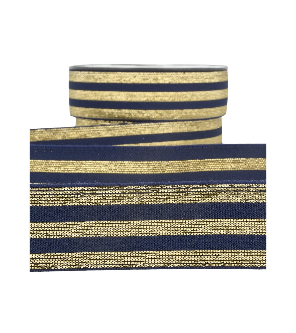 Film 20m Elastic bands metallic Navy/gold 40mm