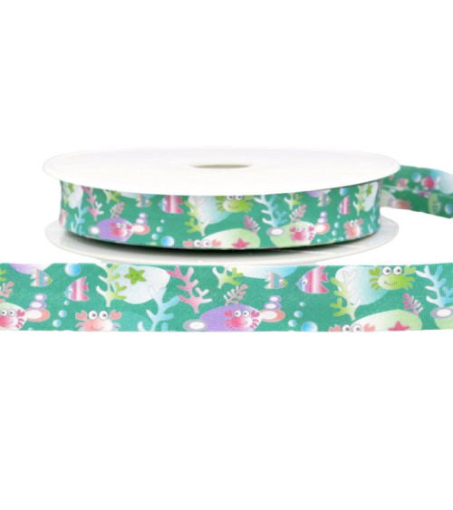 Floppy disk 25m Nile Green ocean print bias binding 20mm