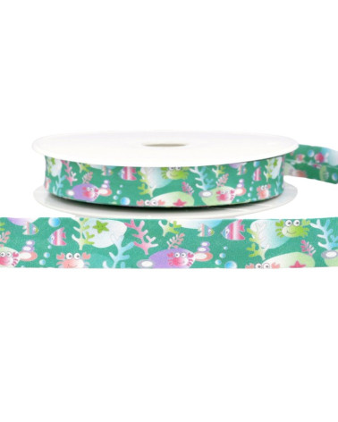 Floppy disk 25m Nile Green ocean print bias binding 20mm