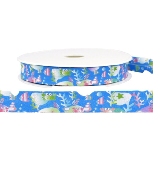 Floppy disk 25m Ocean printed bias binding Steel Blue 20mm