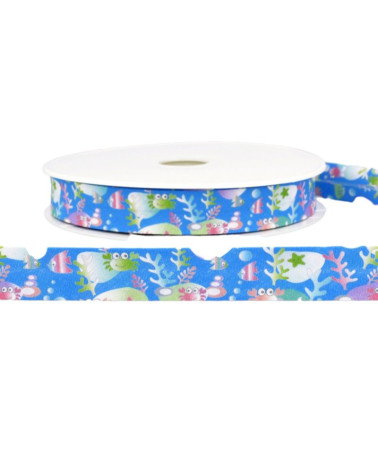 Floppy disk 25m Ocean printed bias binding Steel Blue 20mm