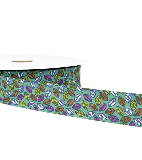 Floppy disk 25m Nile Green leaf print bias binding 27mm