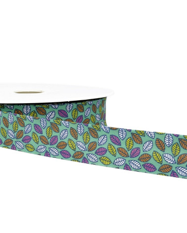 Floppy disk 25m Nile Green leaf print bias binding 27mm