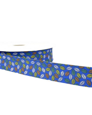 Floppy disk 25m Leaf printed bias binding Royal blue 27mm