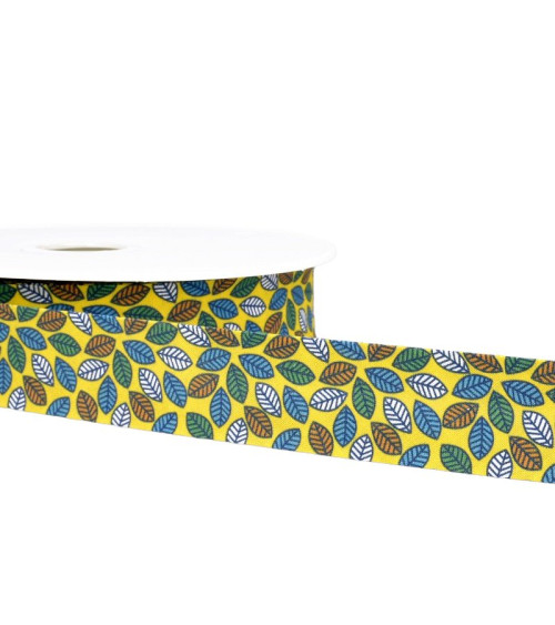 Floppy disk 25m Leaf printed bias binding Yellow 27mm