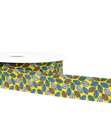 Floppy disk 25m Leaf printed bias binding Yellow 27mm