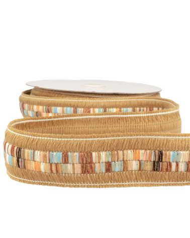 Bobine 10m Galon double frange Beige 40mm