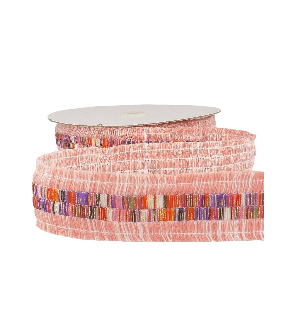 Bobina da 10m Treccia doppia frangia Salmone 40mm