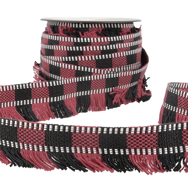 Bobine 15m Galon franges stripes/rayures Rouge/noir 35mm