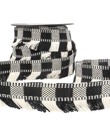 Bobine 15m Galon franges stripes/rayures Noir/blanc 35mm