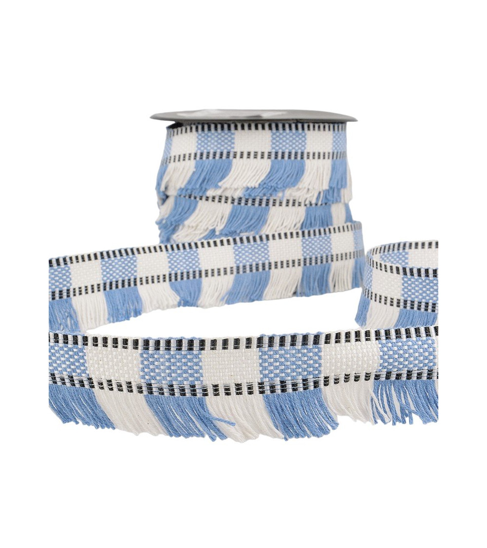 15m reel of light blue striped fringe braid 35mm