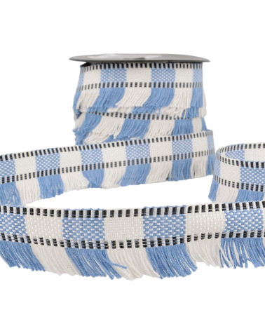 15m reel of light blue striped fringe braid 35mm