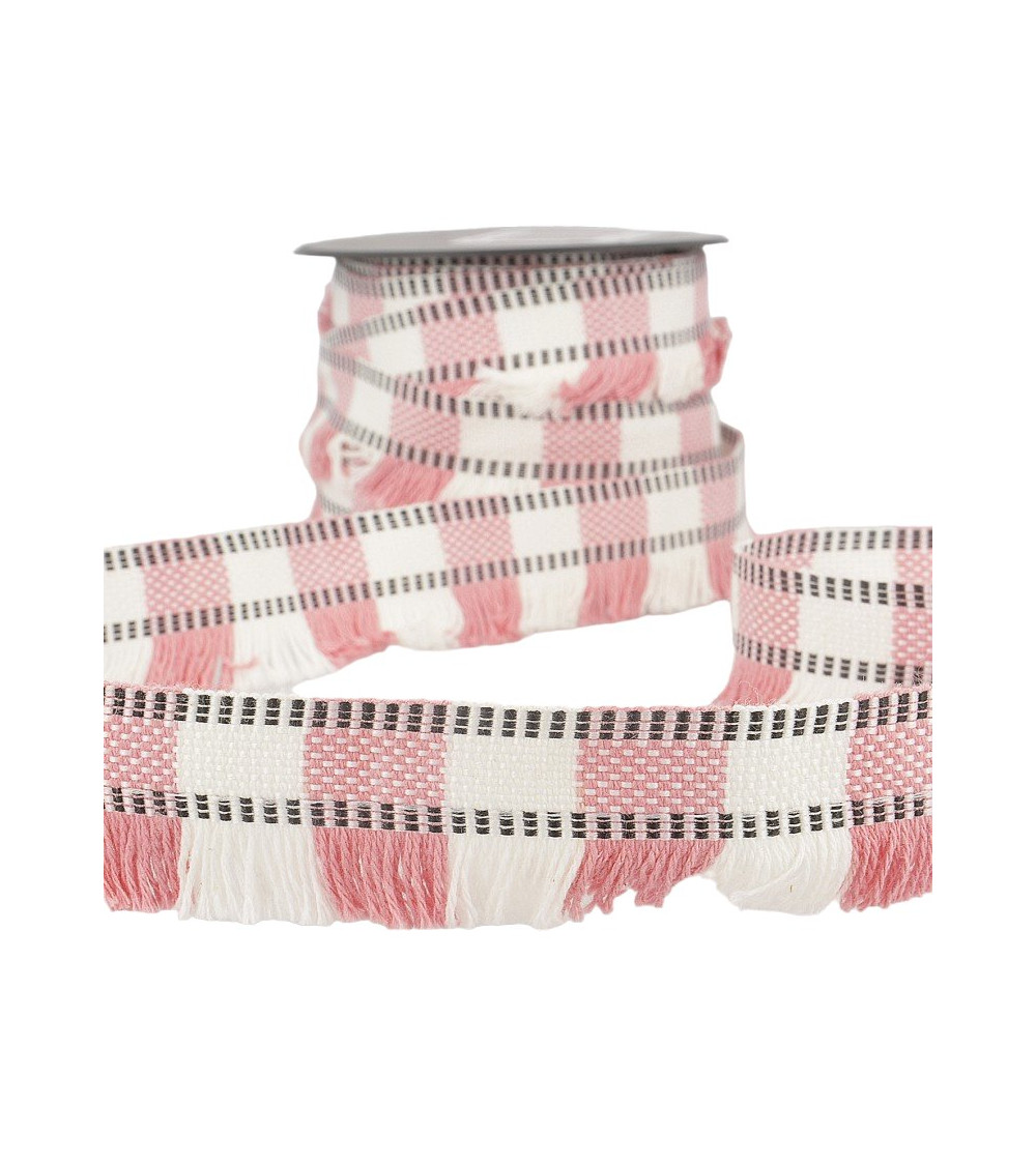 15m reel of light pink striped fringe braid 35mm