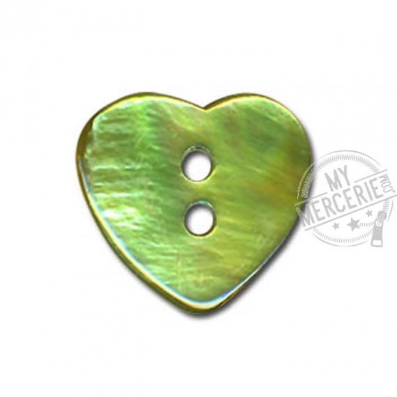 Bouton Nacre en forme de Coeur couleur Jade