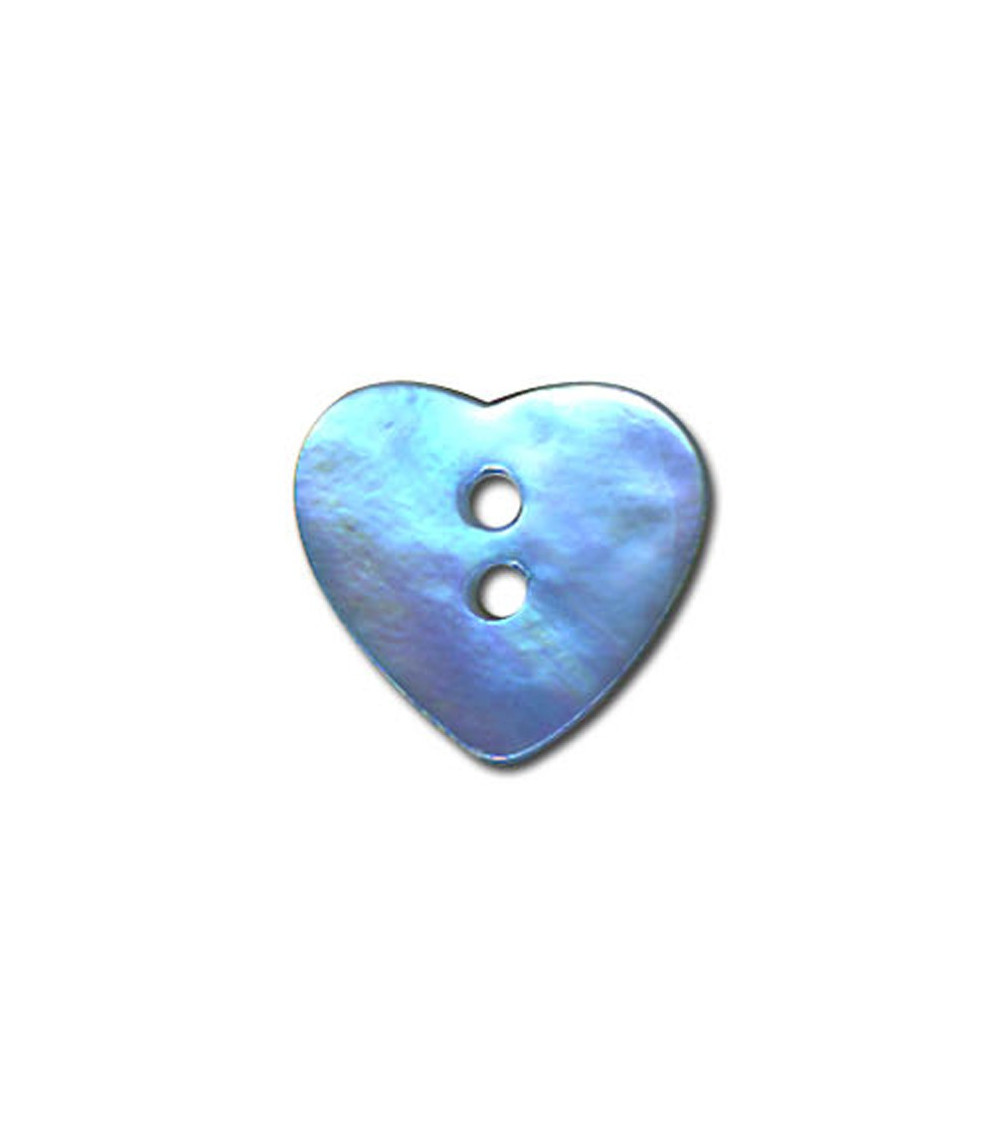 Bouton Nacre en forme de Coeur couleur Bleu