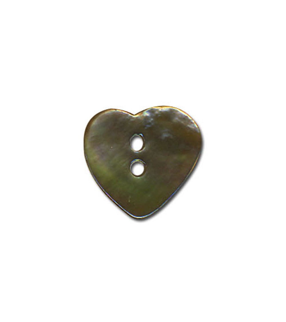 Khaki heart-shaped mother-of-pearl button