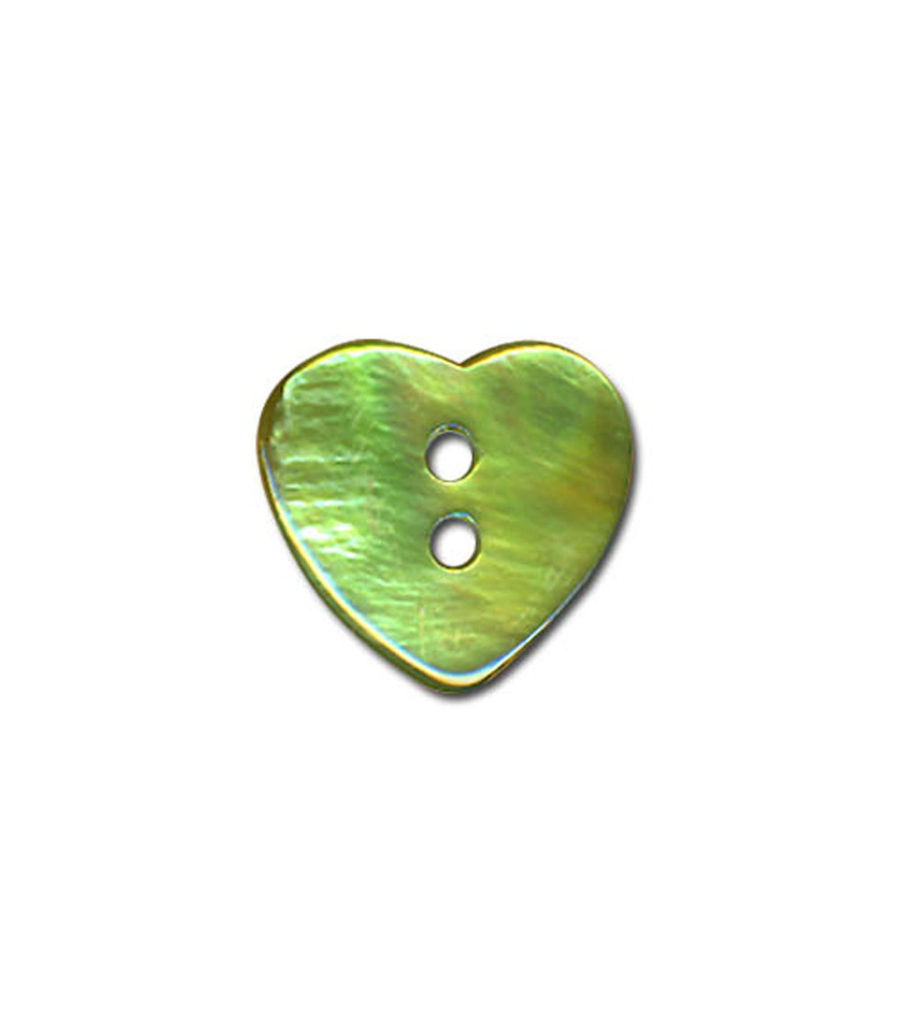 Mother-of-pearl button in the shape of a Jade-colored heart