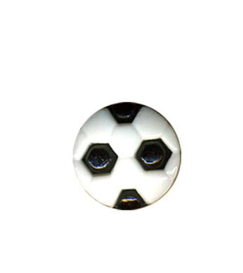 Button in the shape of a black football ball