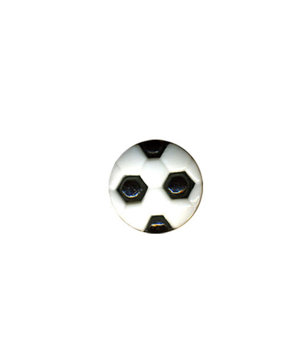 Botón con forma de balón de fútbol negro.