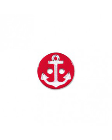 Bouton 2 trous ancre marine rouge/blanc 13cm