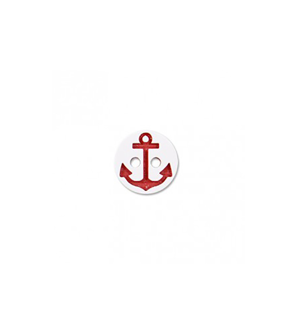 2-Loch Knopf Marine Anker weiß/rot 13cm