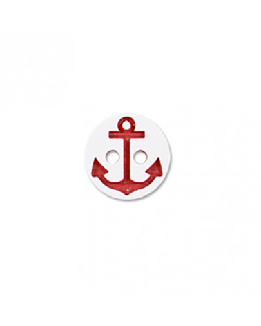 2-Loch Knopf Marine Anker weiß/rot 13cm
