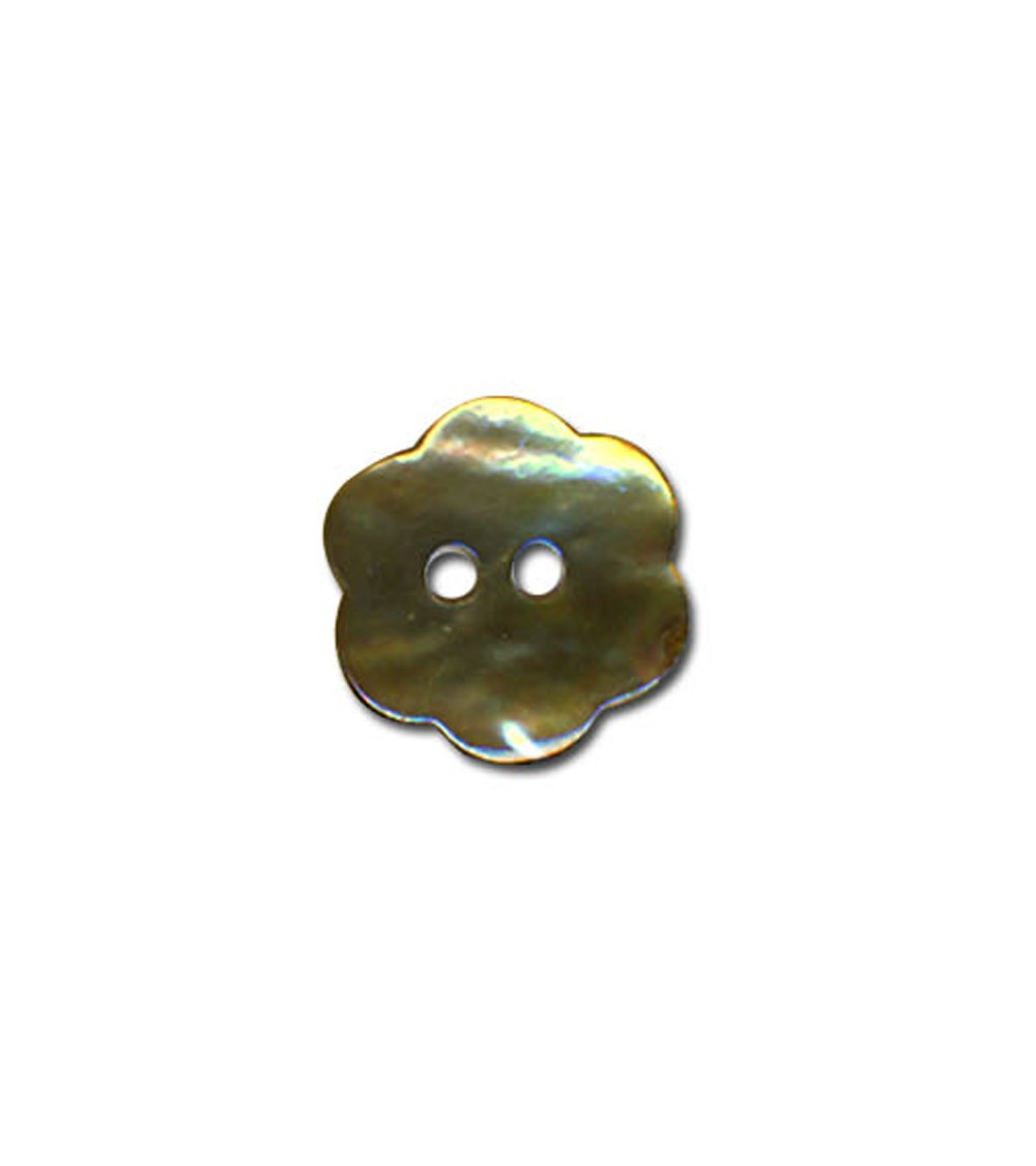 Mother-of-pearl flower button in khaki color