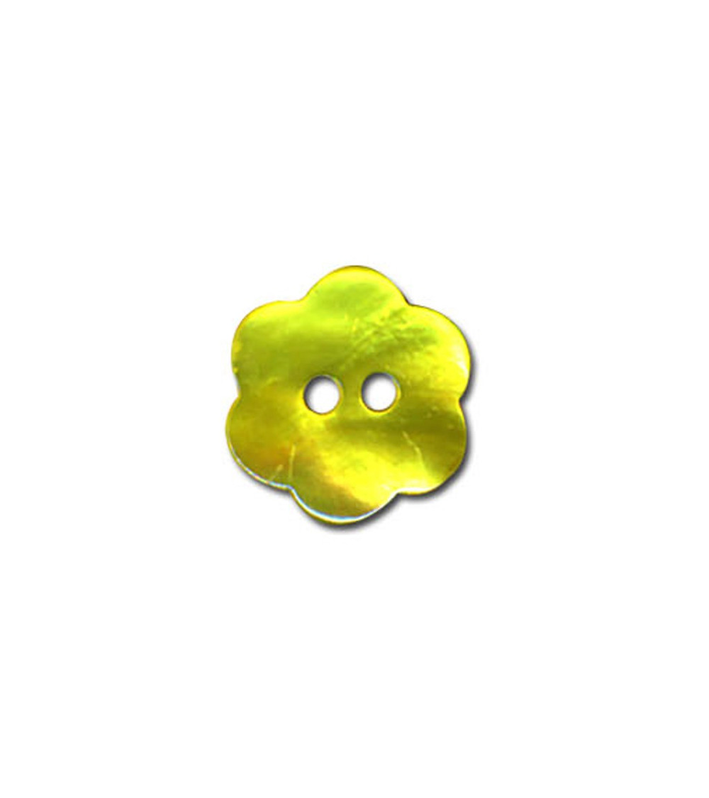 Bouton Fleur en Nacre couleur Vert Anis