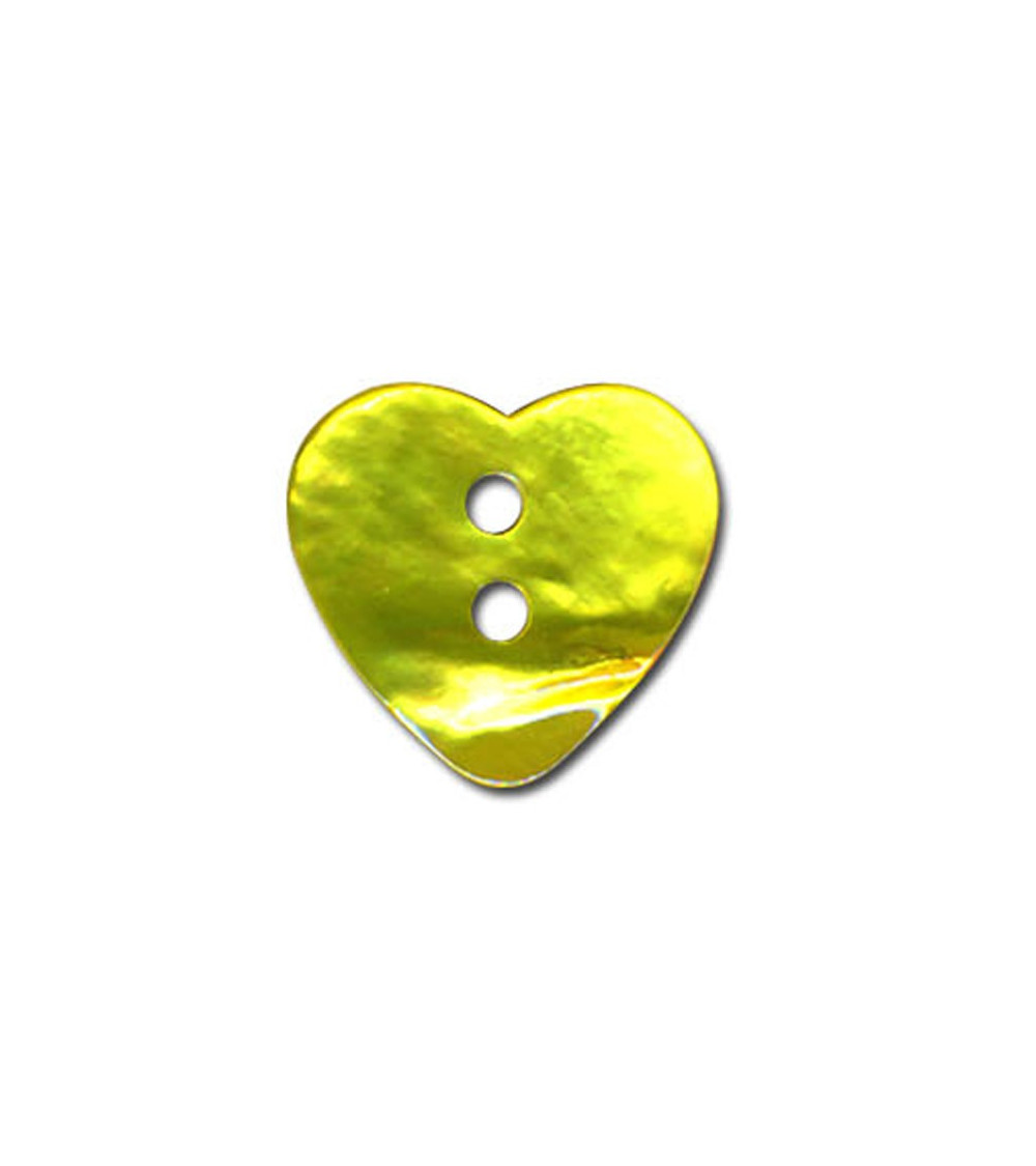 Heart-shaped mother-of-pearl button in anise green color
