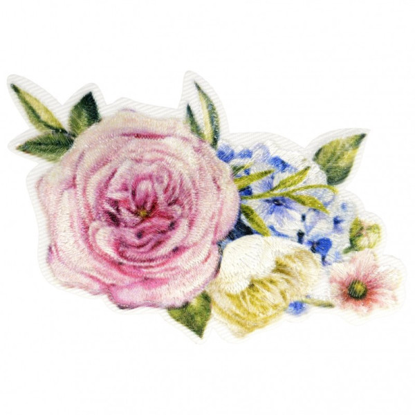 Ecusson thermocollant bouquet de roses avec lilas 5,5 cm x 7,5 cm