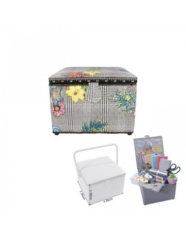 Scatola da cucito rotonda pied de poule blu tropici 22mm