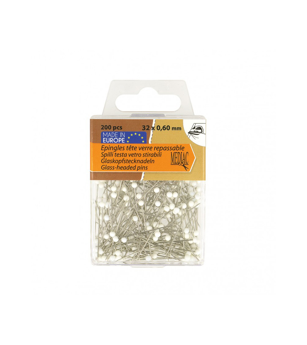 Glaskopfstifte 200 Stück weiß 6mm
