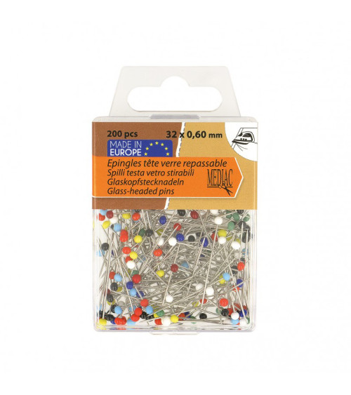 Epingles tête de verre 200 pièces multicolore 6mm