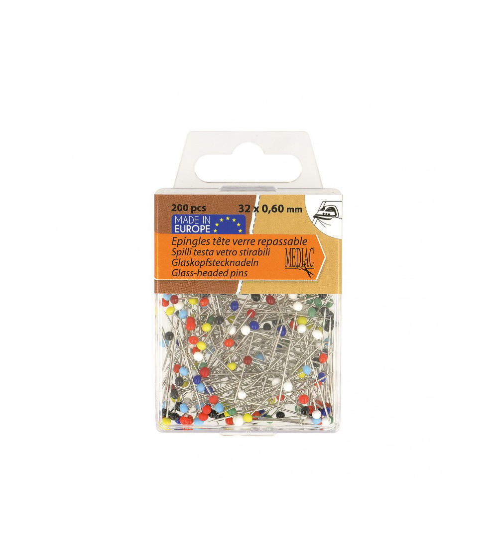 Epingles tête de verre 200 pièces multicolore 6mm