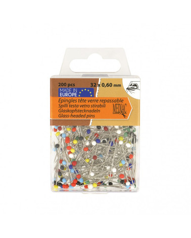 Epingles tête de verre 200 pièces multicolore 6mm