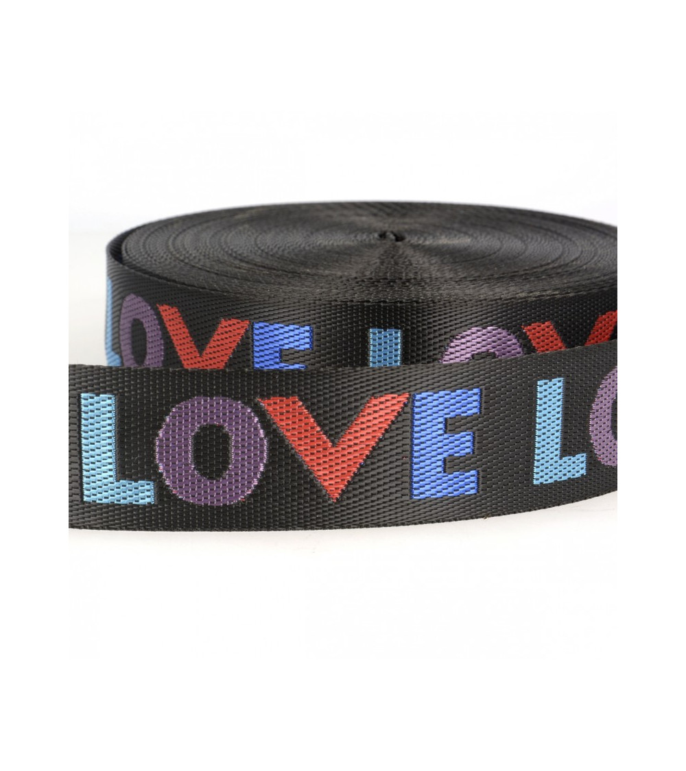 Film 21,5m sangle tissée "Love" 38mm Noir /multicolo