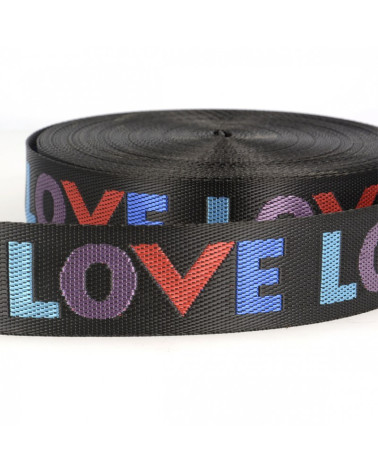 Film 21.5m woven strap "Love" 38mm Black/multicolor