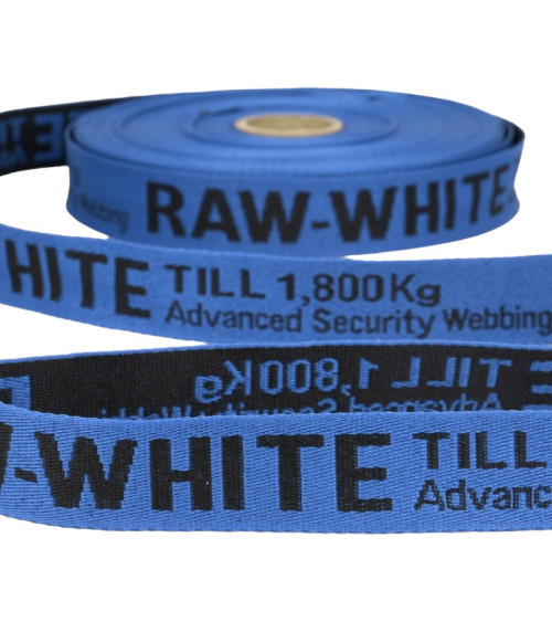 Film 25m sergé jacquard RAW WHITE 25mm Bleu/noir