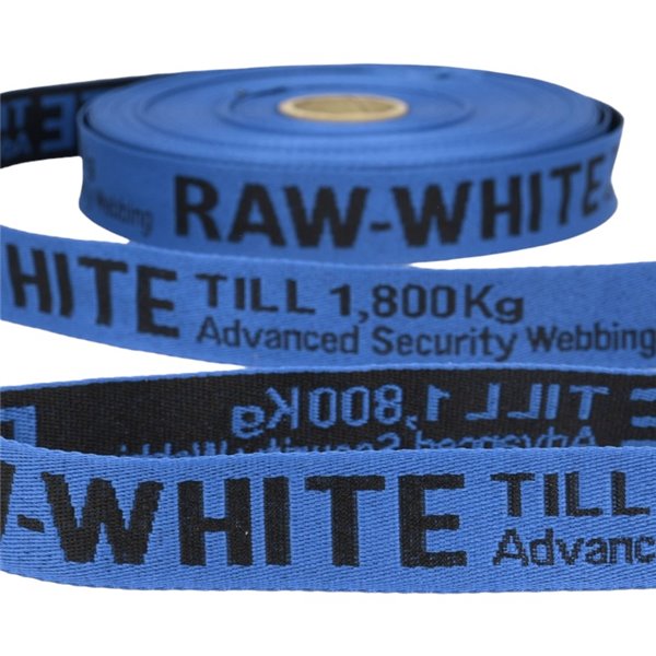 Film 25m sergé jacquard RAW WHITE 25mm Bleu/noir