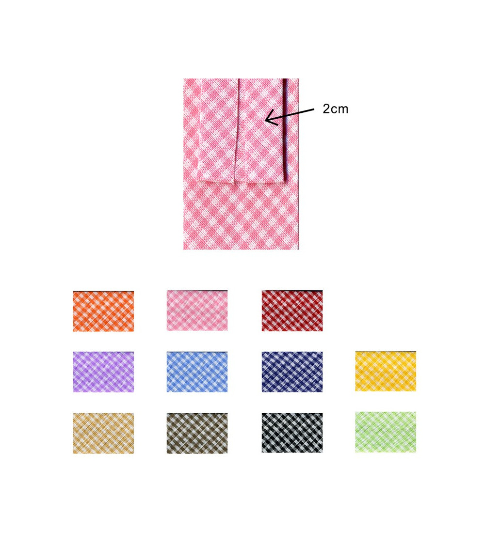 Biais Vichy tissé polyester et coton 20mm au mètre