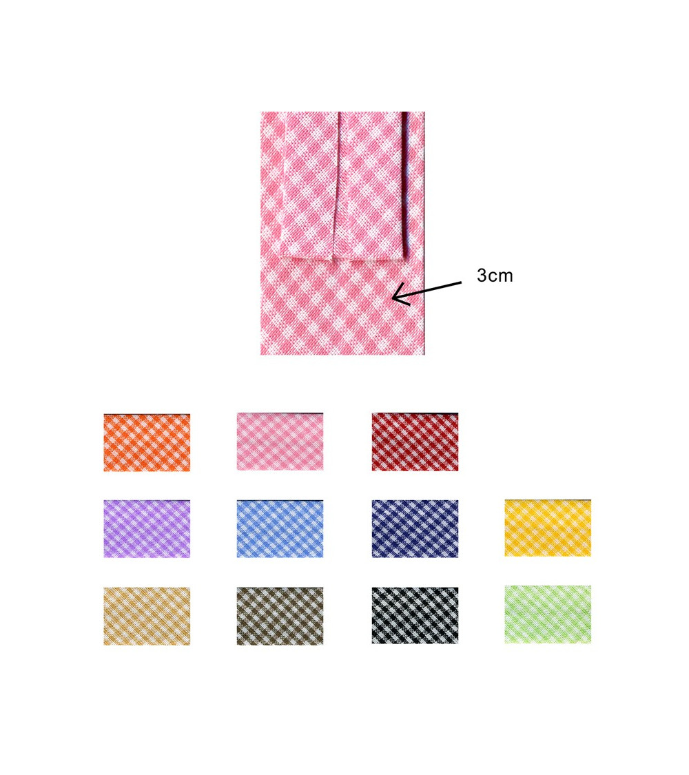 Biais Vichy tissé polyester et coton 30mm au mètre