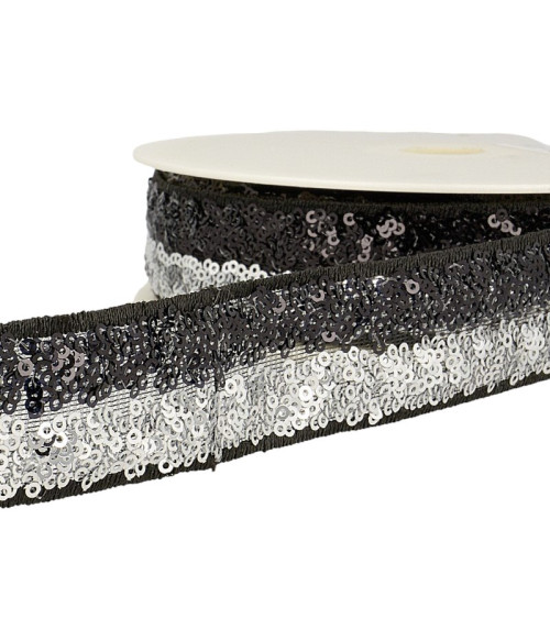 13m reel Two-tone sequin braid 32mm Silver/black