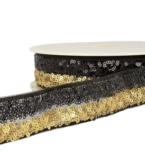13m reel Two-tone sequin braid 32mm Gold/black
