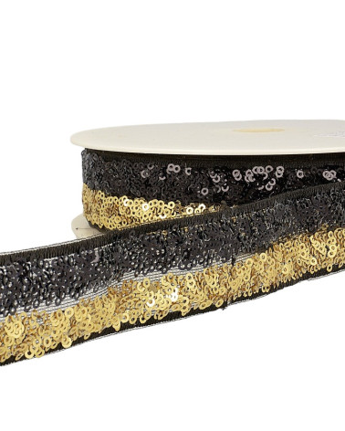 13-m-Spule. Zweifarbiges Paillettengeflecht, 32 mm, Gold/Schwarz