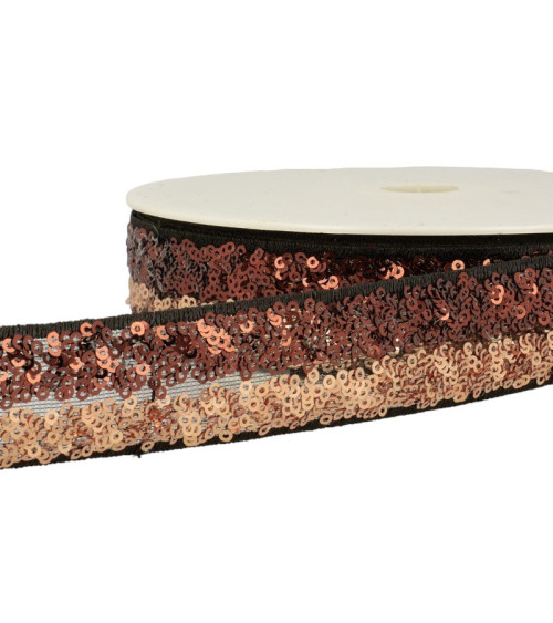 13m reel Two-tone sequin braid 32mm Brown/Champagne