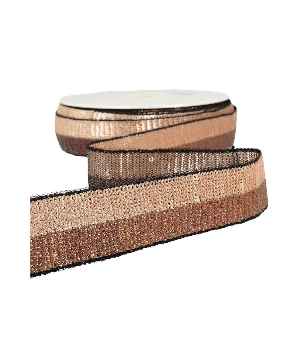 Bobina da 13 m Treccia di paillettes bicolore da 32 mm Marrone Champagne