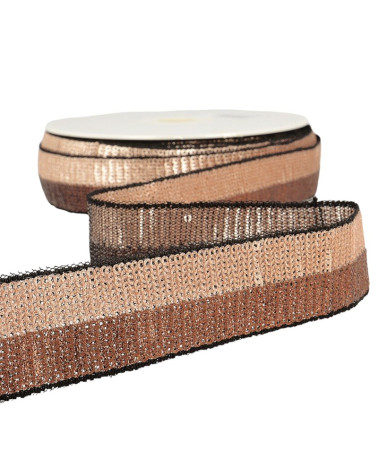 13m reel of two-tone sequin braid 32mm BrownChampagne